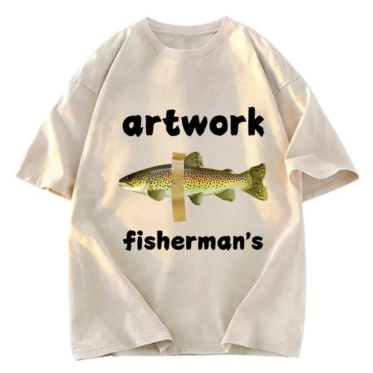 Tokyosol Interesting Fish Art Washed T-Shirt