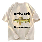 Tokyosol Interesting Fish Art Washed T-Shirt