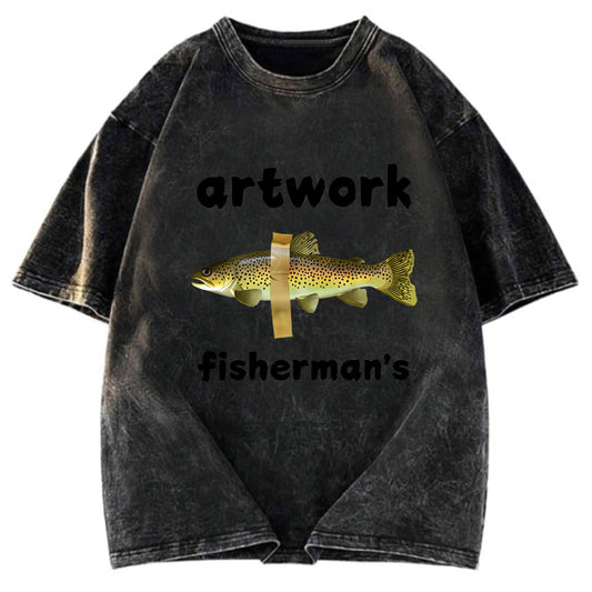 Tokyosol Interesting Fish Art Washed T-Shirt