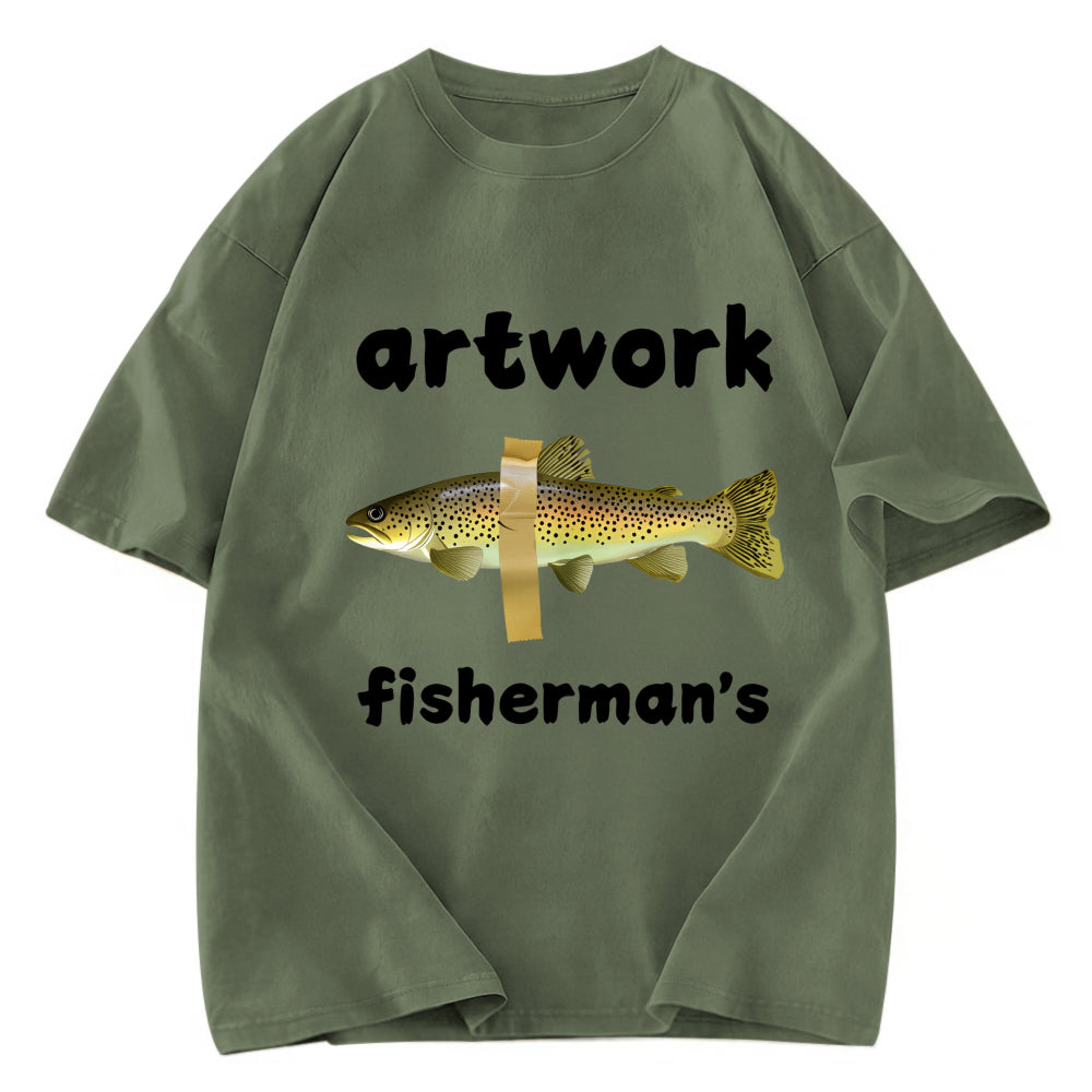 Tokyosol Interesting Fish Art Washed T-Shirt