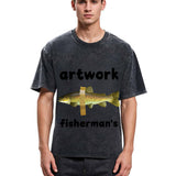 Tokyosol Interesting Fish Art Washed T-Shirt