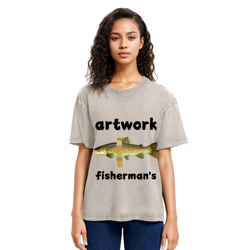 Tokyosol Interesting Fish Art Washed T-Shirt