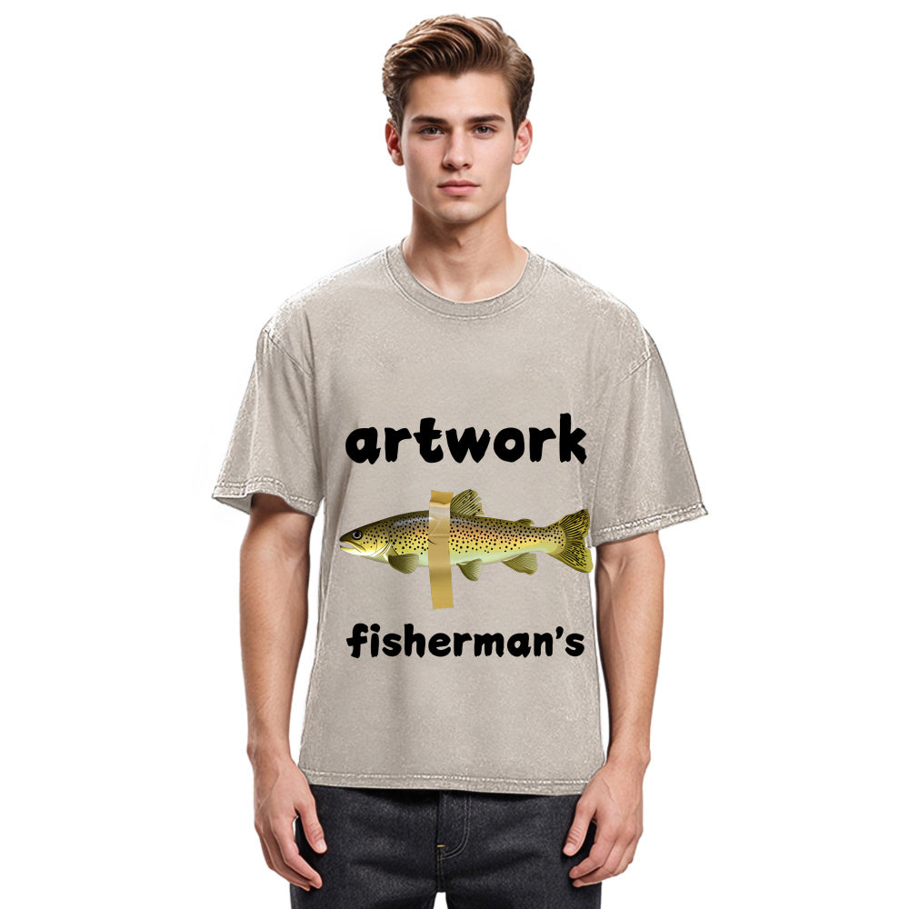 Tokyosol Interesting Fish Art Washed T-Shirt