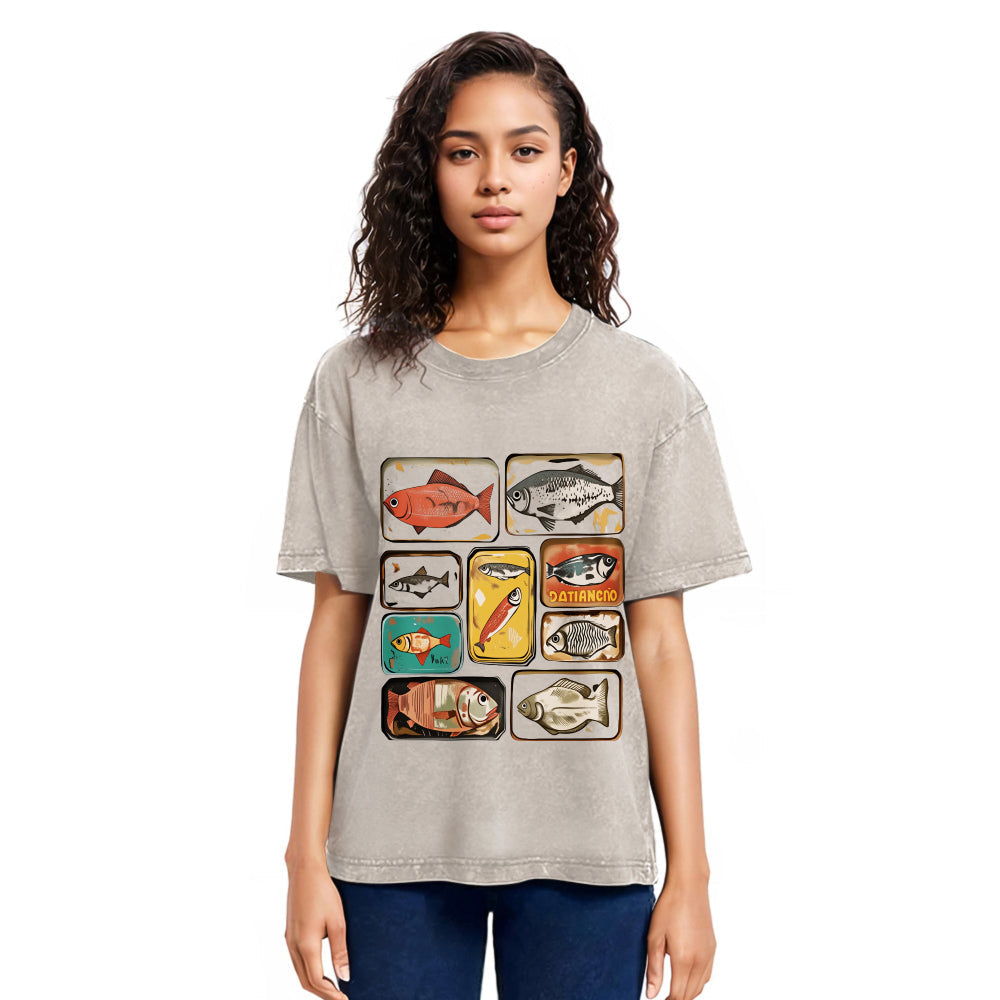 Tokyosol Vintage Canned Fish Washed T-Shirt