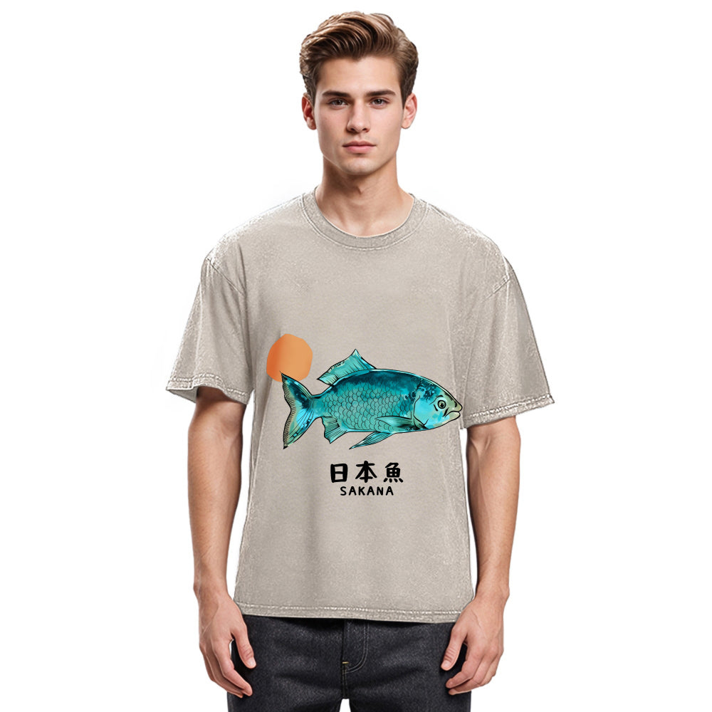 Tokyosol Japanese Fish Vintage Washed T-Shirt