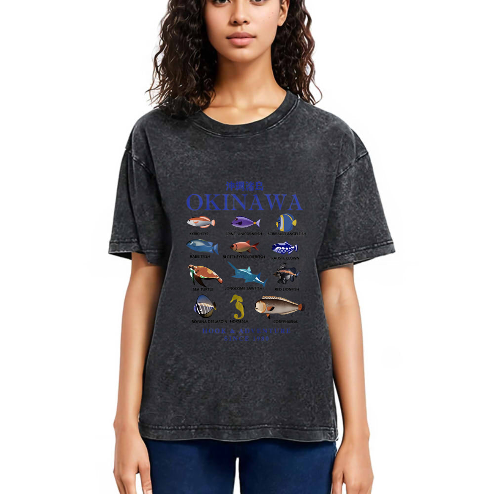 Tokyosol Okinawa Islands Fish Washed T-Shirt