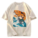 Tokyosol Samurai Cat And Goldfish Washed T-Shirt