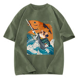 Tokyosol Samurai Cat And Goldfish Washed T-Shirt