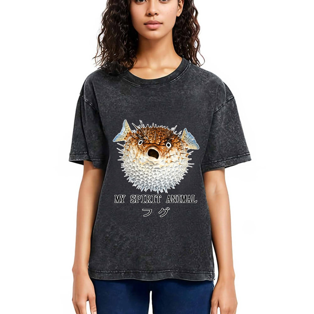 Tokyosol Grumpy Pufferfish Washed T-Shirt
