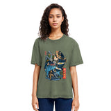 Tokyosol Funny Cat Kills Fish Washed T-Shirt