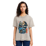 Tokyosol Funny Cat Kills Fish Washed T-Shirt