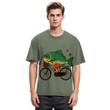 Tokyosol Funny Fish Riding A Bicycle Washed T-Shirt