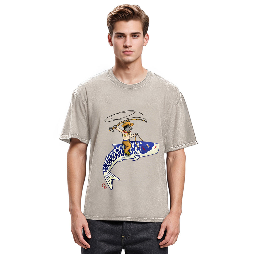 Tokyosol Cowboy Mouse Ride Fish Washed T-Shirt