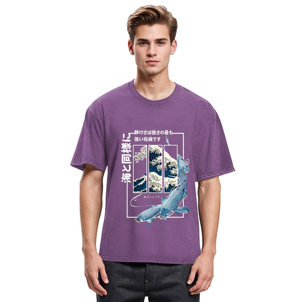 Tokyosol Ukiyoe Waves And Fish Washed T-Shirt