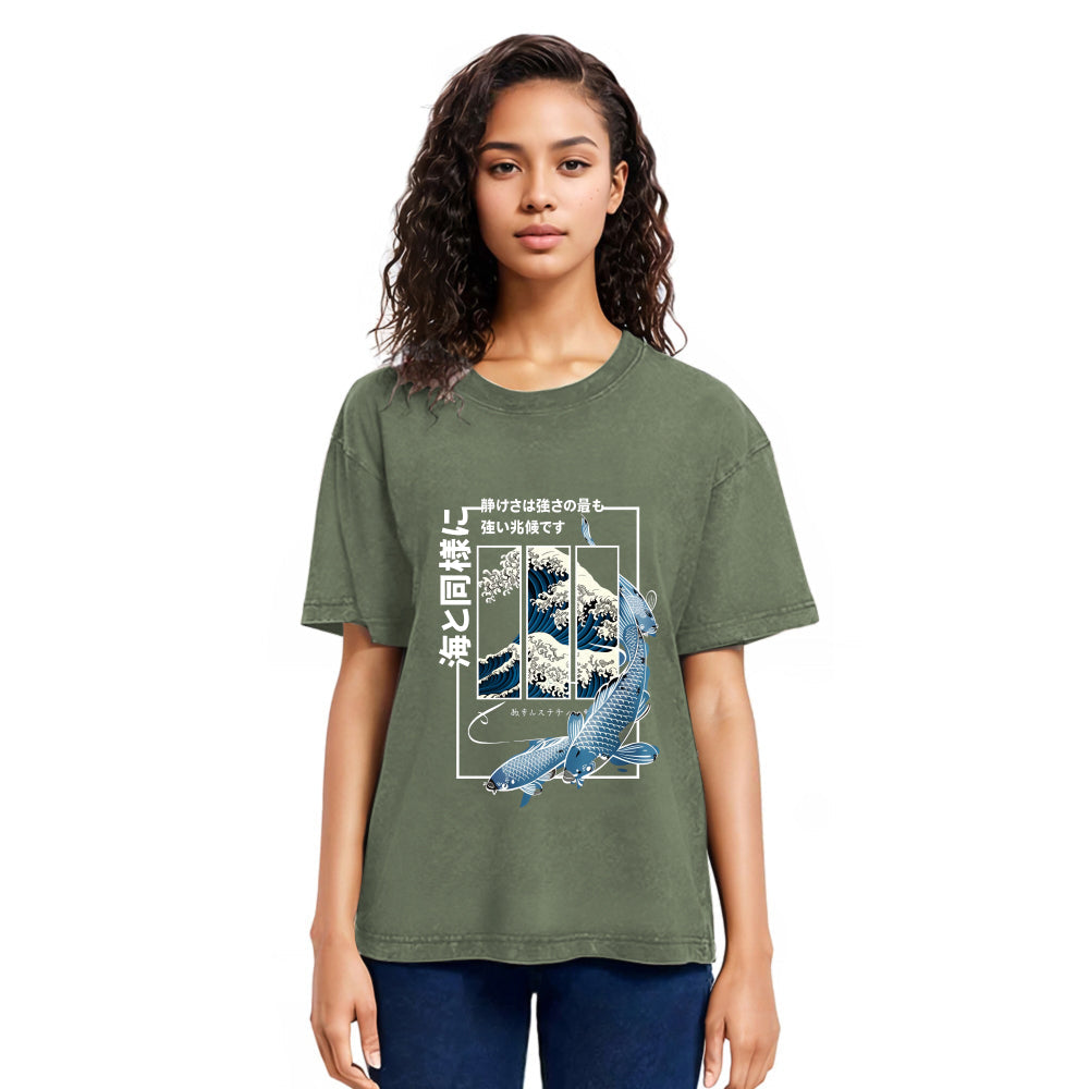 Tokyosol Ukiyoe Waves And Fish Washed T-Shirt
