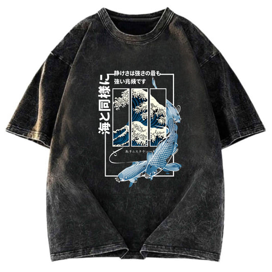 Tokyosol Ukiyoe Waves And Fish Washed T-Shirt