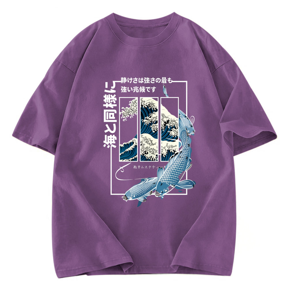 Tokyosol Ukiyoe Waves And Fish Washed T-Shirt