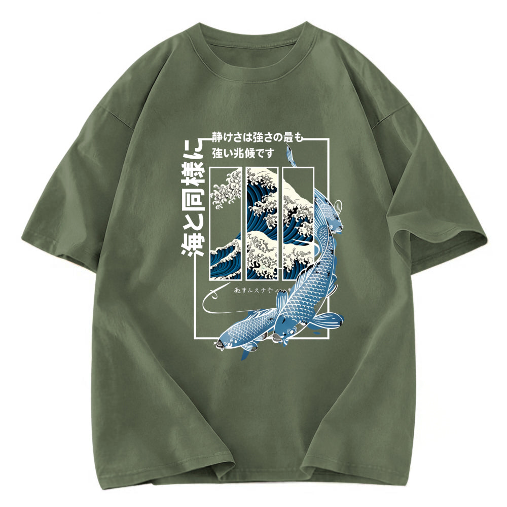 Tokyosol Ukiyoe Waves And Fish Washed T-Shirt