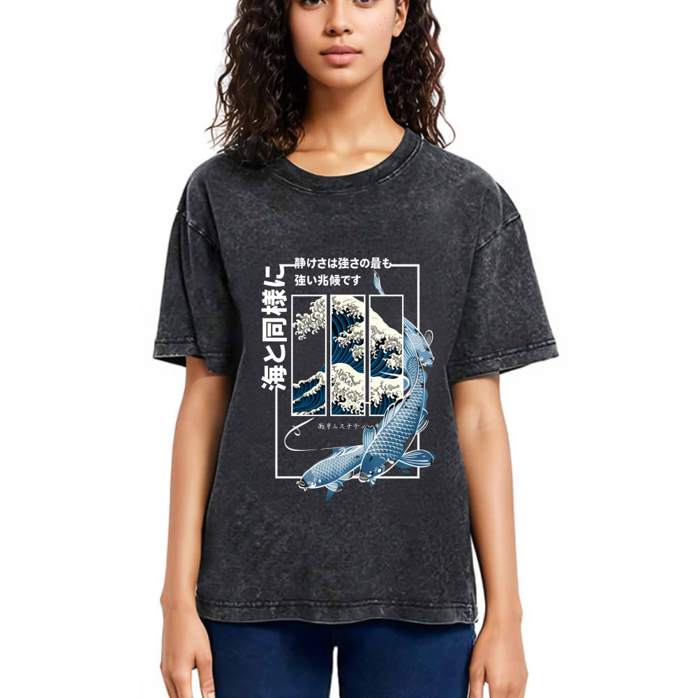 Tokyosol Ukiyoe Waves And Fish Washed T-Shirt