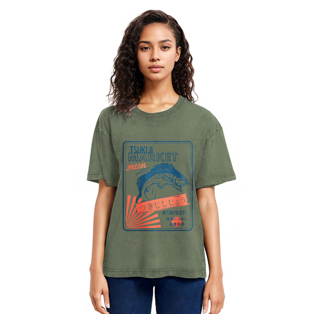 Tokyosol Tsukiji Fish Market Tokyo Japan Washed T-Shirt
