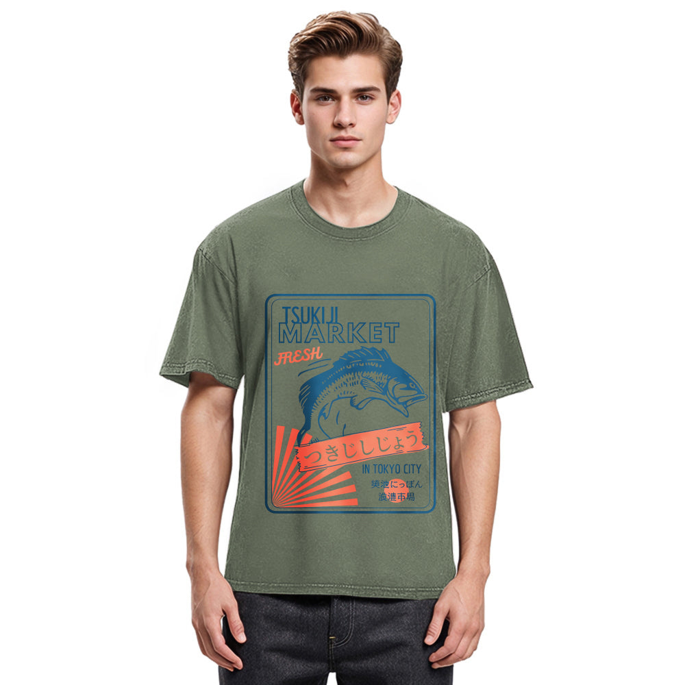 Tokyosol Tsukiji Fish Market Tokyo Japan Washed T-Shirt
