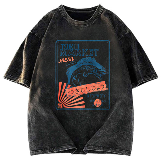 Tokyosol Tsukiji Fish Market Tokyo Japan Washed T-Shirt