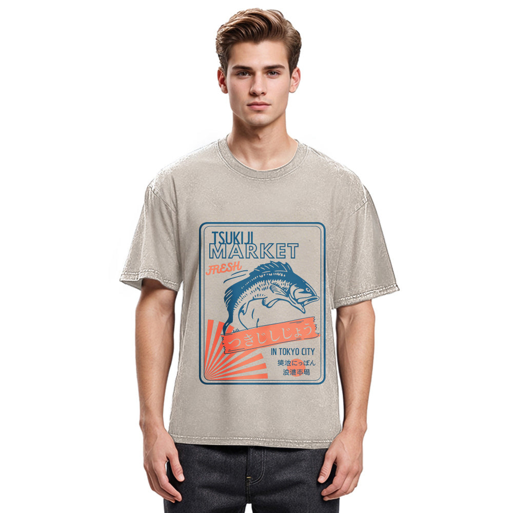 Tokyosol Tsukiji Fish Market Tokyo Japan Washed T-Shirt