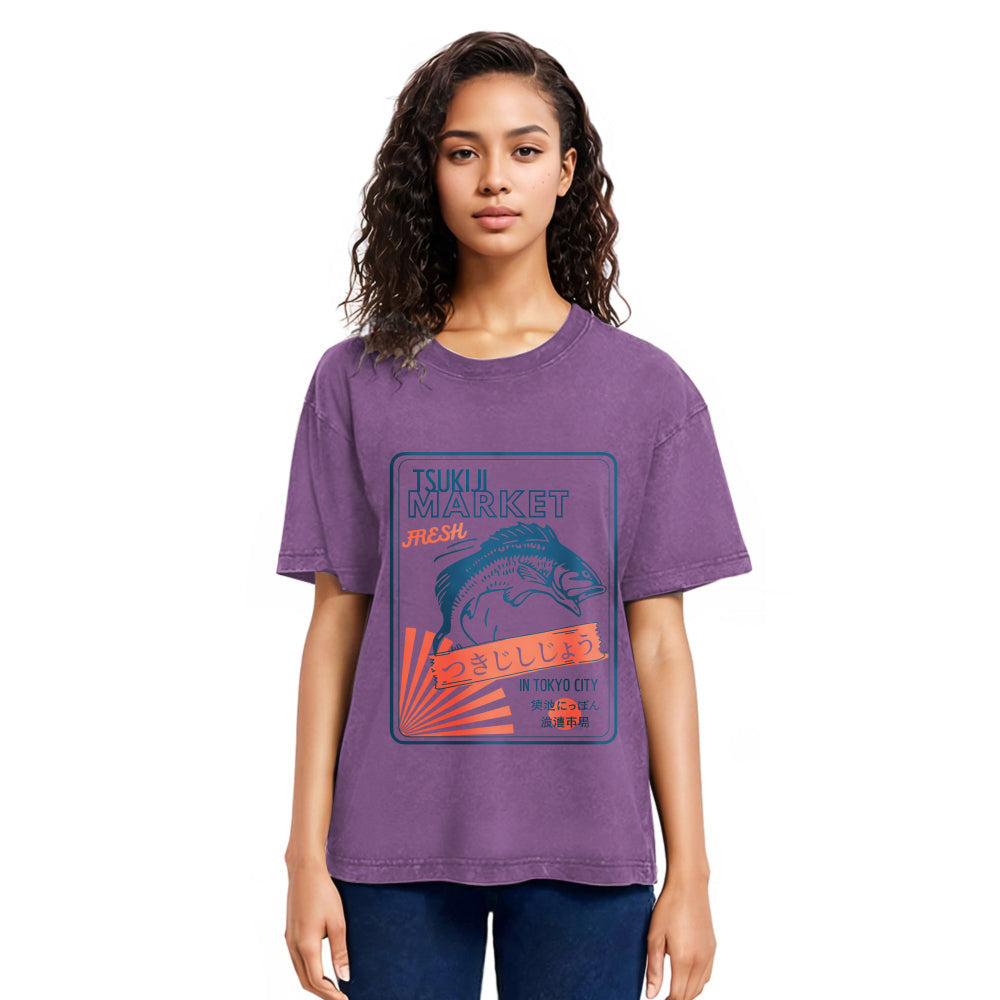 Tokyosol Tsukiji Fish Market Tokyo Japan Washed T-Shirt