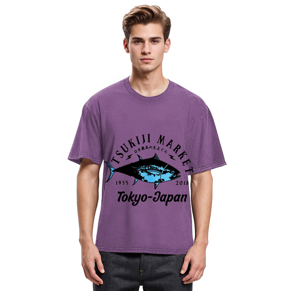 Tokyosol Tsukiji Fish Market Blue Fish Washed T-Shirt