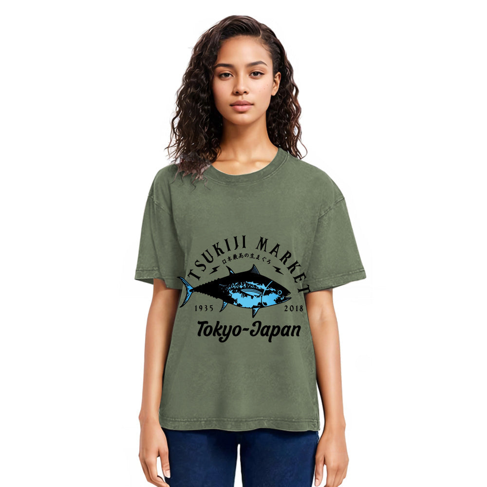 Tokyosol Tsukiji Fish Market Blue Fish Washed T-Shirt