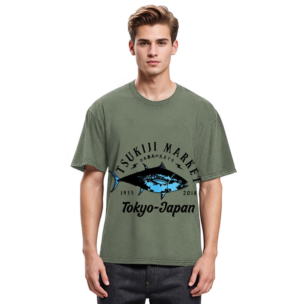 Tokyosol Tsukiji Fish Market Blue Fish Washed T-Shirt