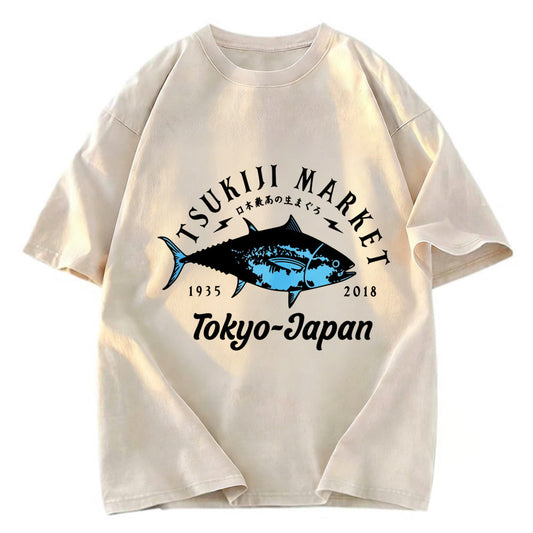 Tokyosol Tsukiji Fish Market Blue Fish Washed T-Shirt
