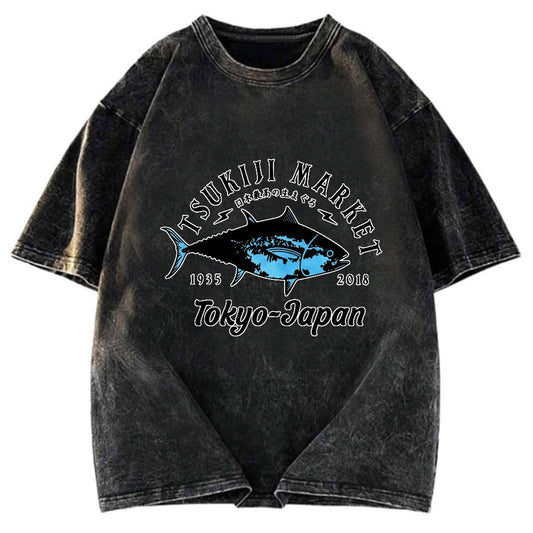 Tokyosol Tsukiji Fish Market Blue Fish Washed T-Shirt