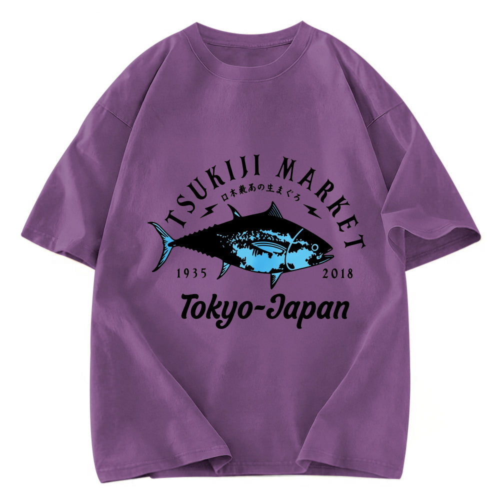 Tokyosol Tsukiji Fish Market Blue Fish Washed T-Shirt