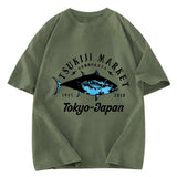 Tokyosol Tsukiji Fish Market Blue Fish Washed T-Shirt