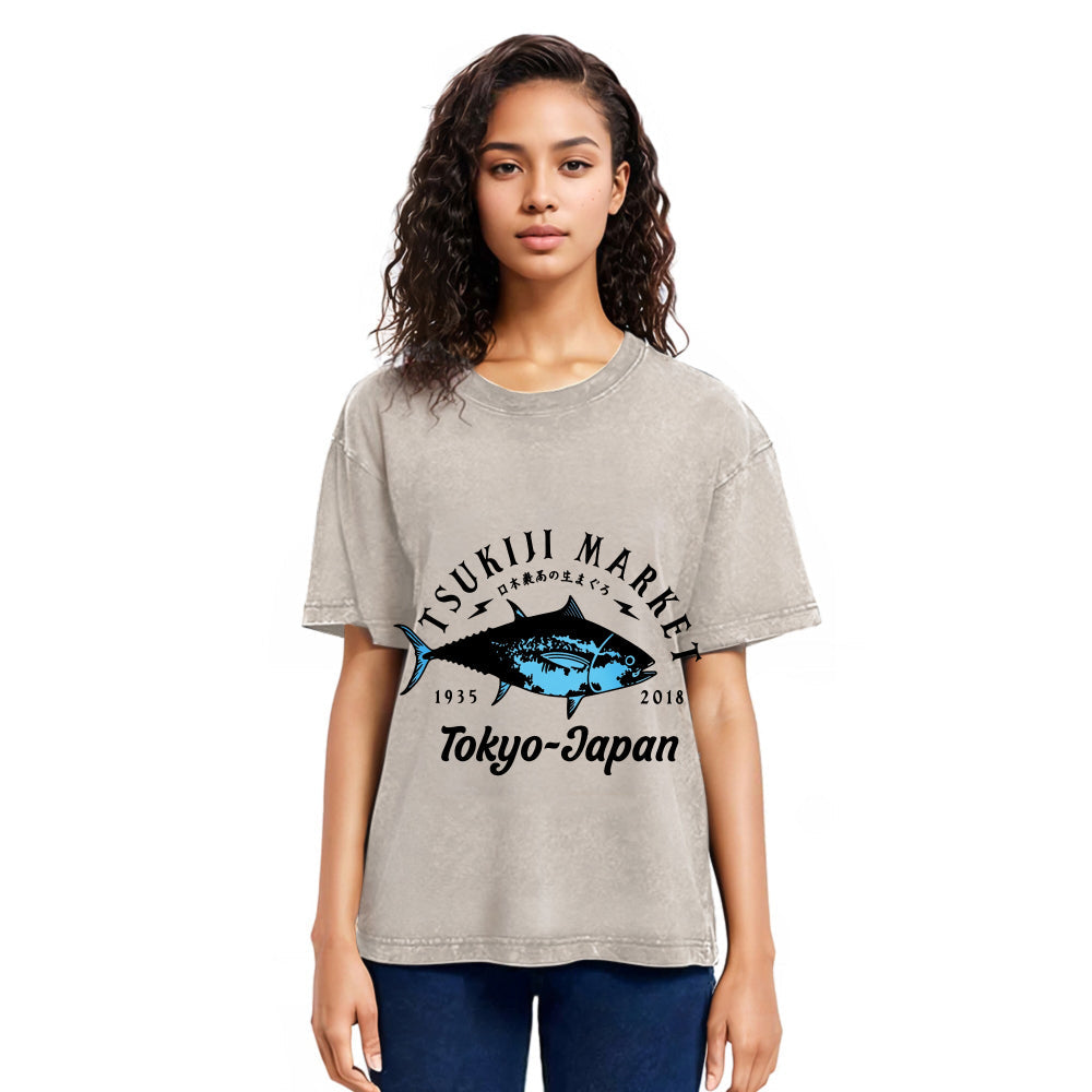 Tokyosol Tsukiji Fish Market Blue Fish Washed T-Shirt