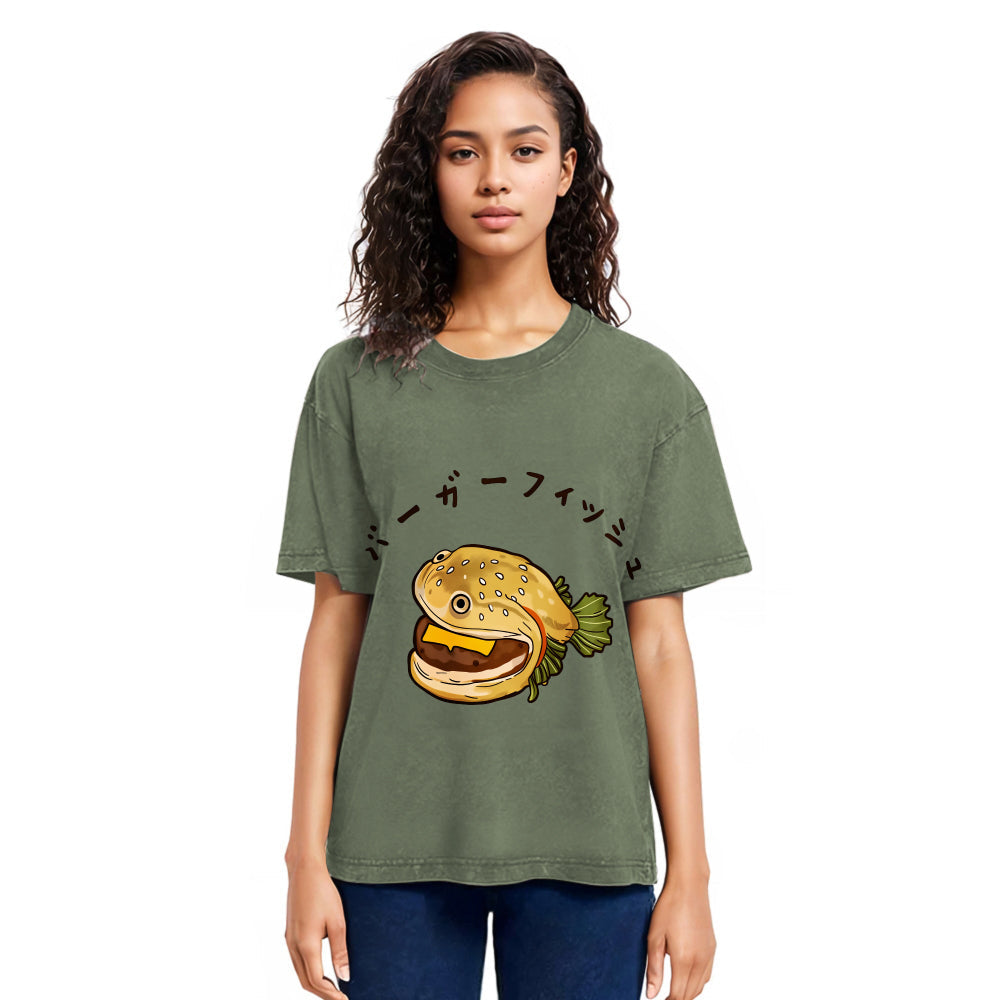 Tokyosol Hamburger Fish Japanese Washed T-Shirt