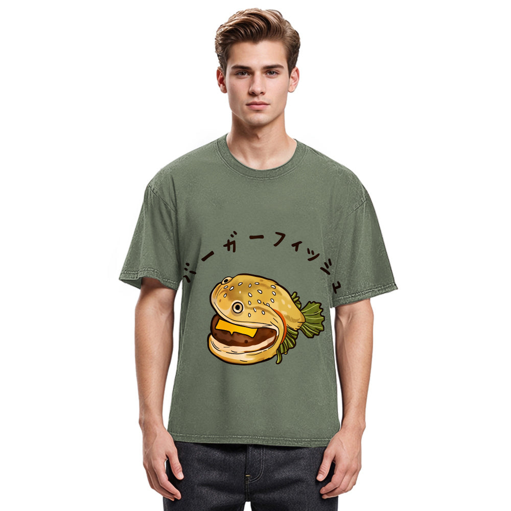 Tokyosol Hamburger Fish Japanese Washed T-Shirt