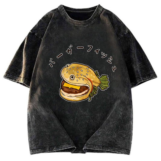 Tokyosol Hamburger Fish Japanese Washed T-Shirt