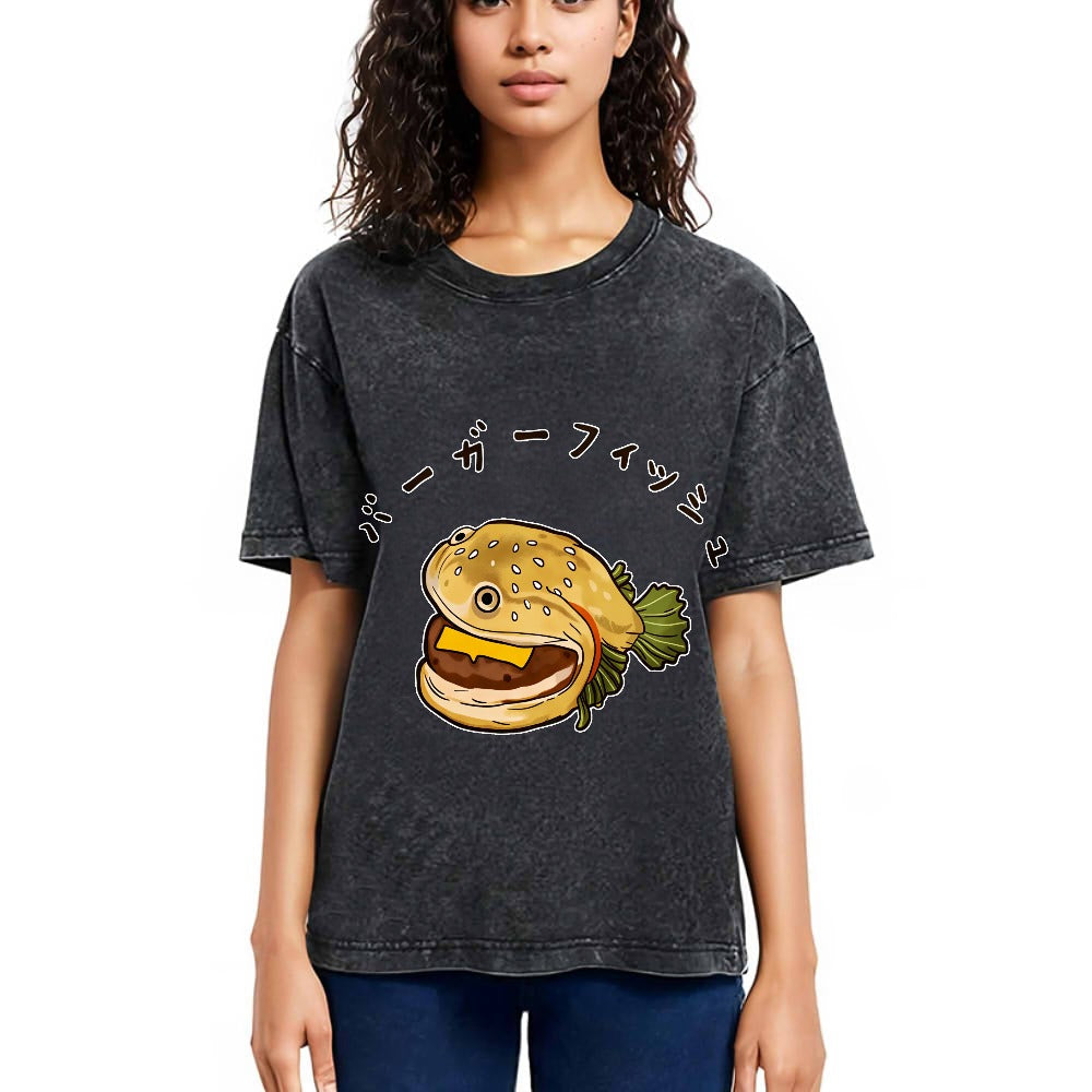 Tokyosol Hamburger Fish Japanese Washed T-Shirt