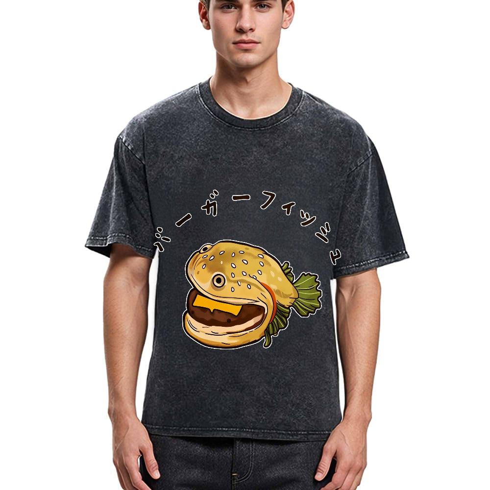 Tokyosol Hamburger Fish Japanese Washed T-Shirt