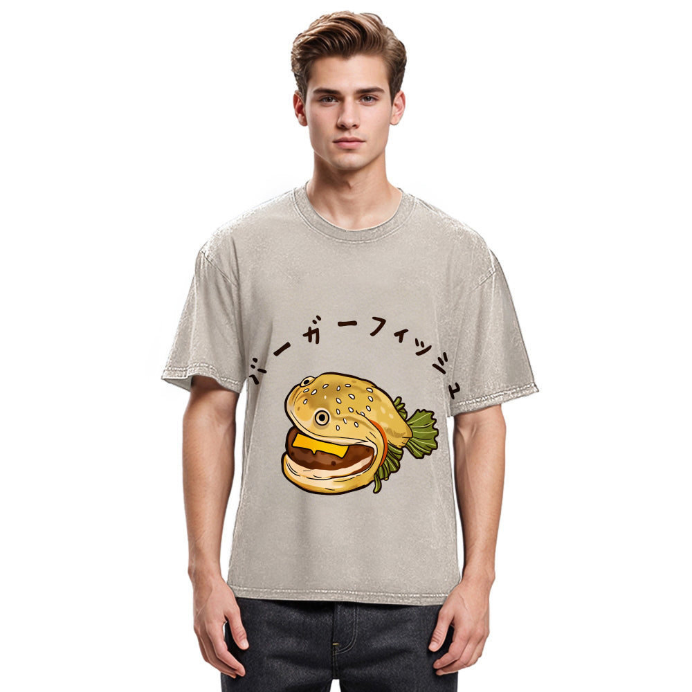 Tokyosol Hamburger Fish Japanese Washed T-Shirt