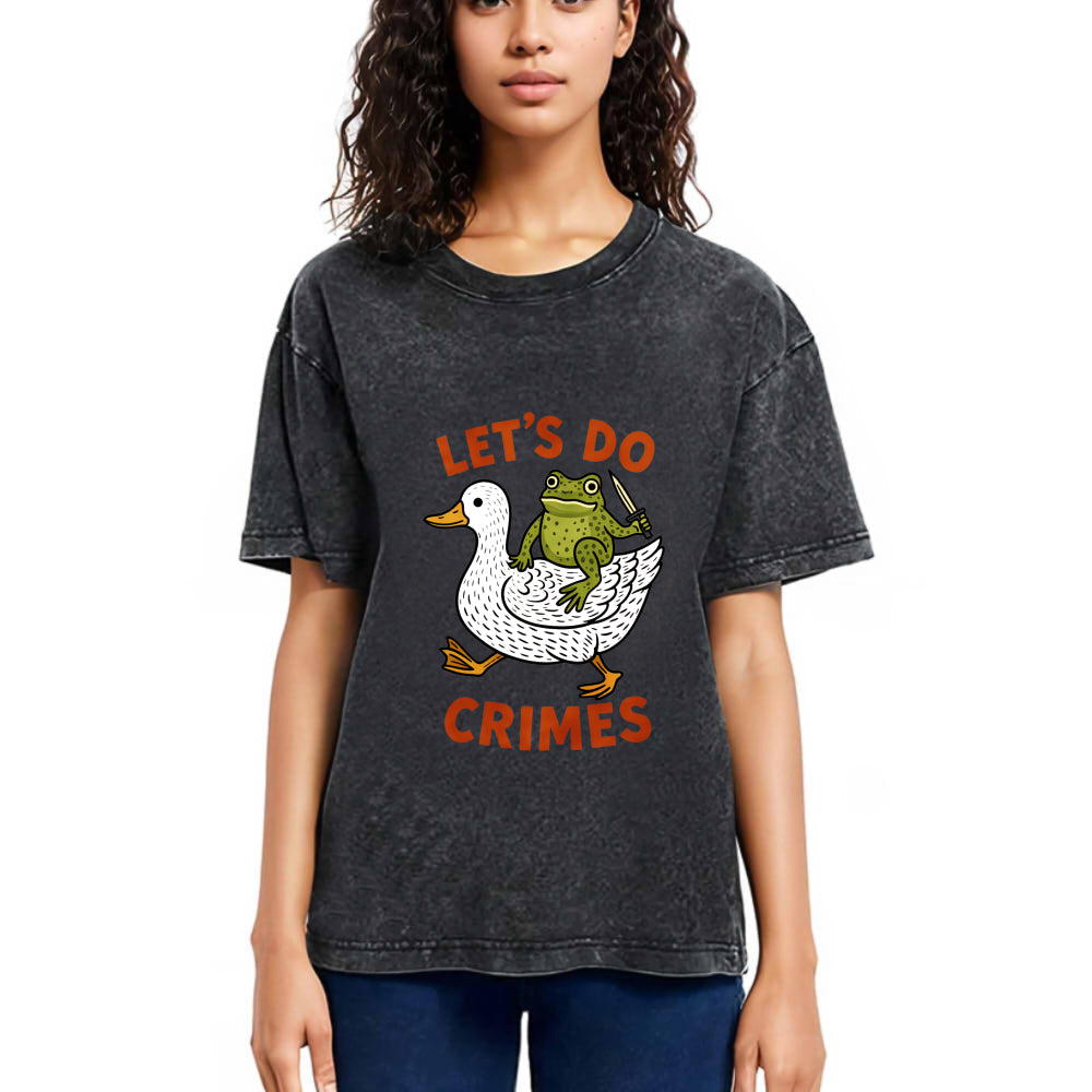 Tokyosol Frog Ready To Commit Crime Washed Crop T-Shirt