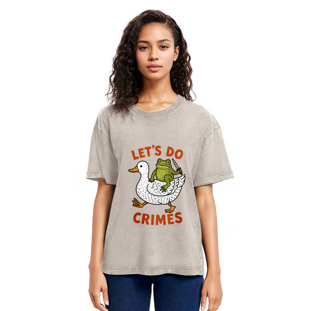 Tokyosol Frog Ready To Commit Crime Washed Crop T-Shirt