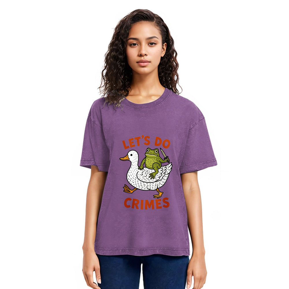 Tokyosol Frog Ready To Commit Crime Washed Crop T-Shirt