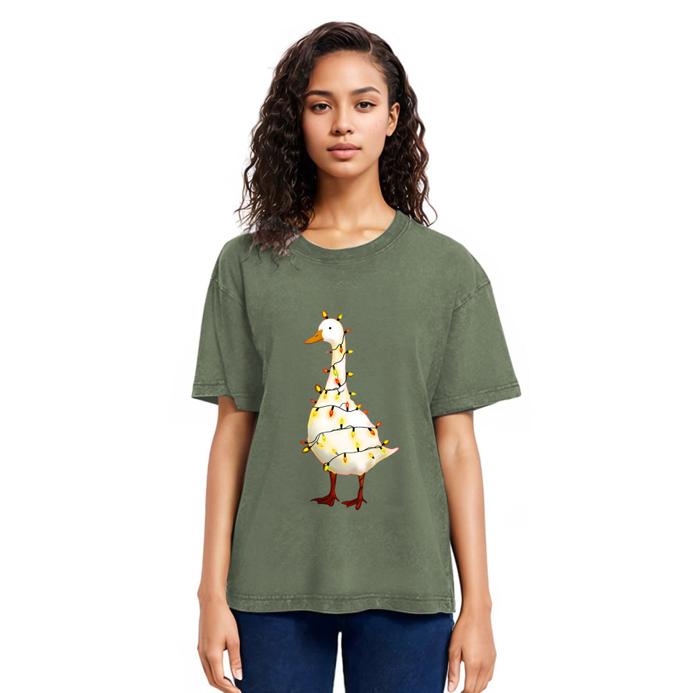 Tokyosol Funny Christmas Goose Washed T-Shirt