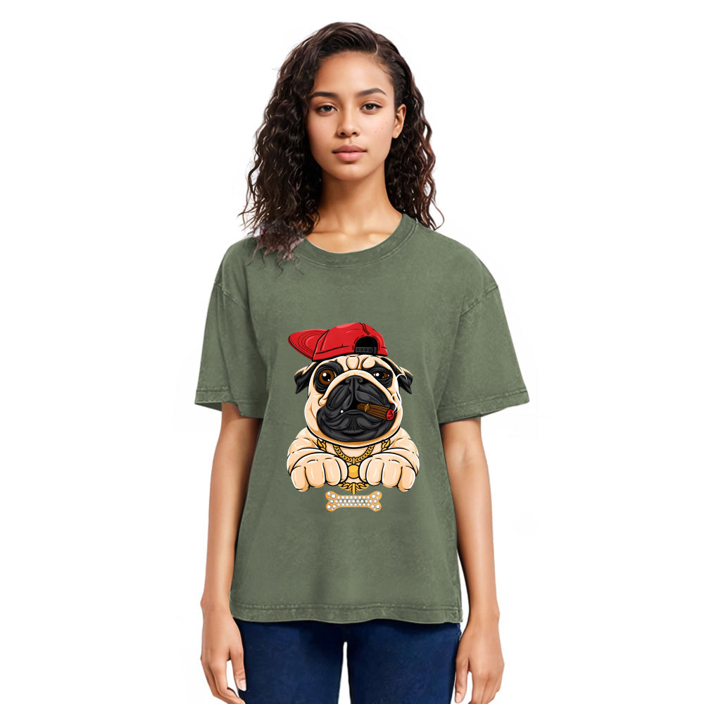 Tokyosol Pug hiphop Washed T-Shirt