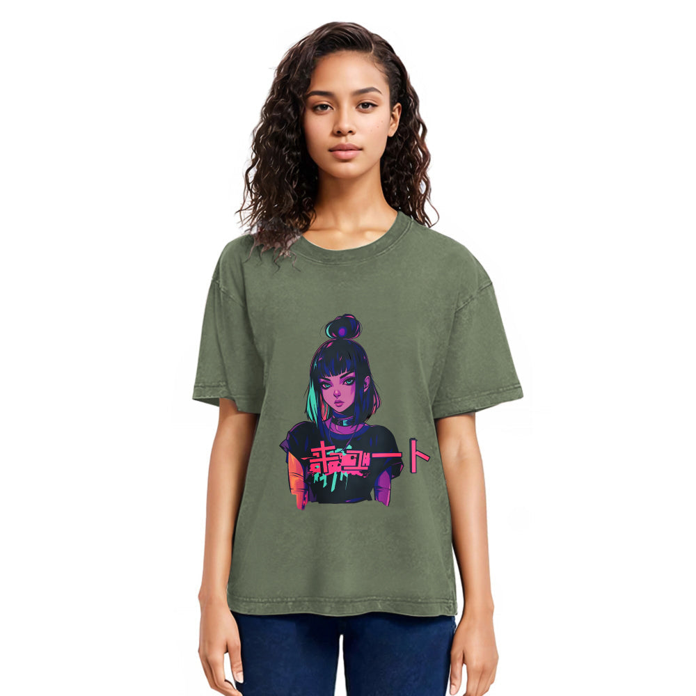 Tokyosol Cute Lofi Egirl Anime Washed T-Shirt
