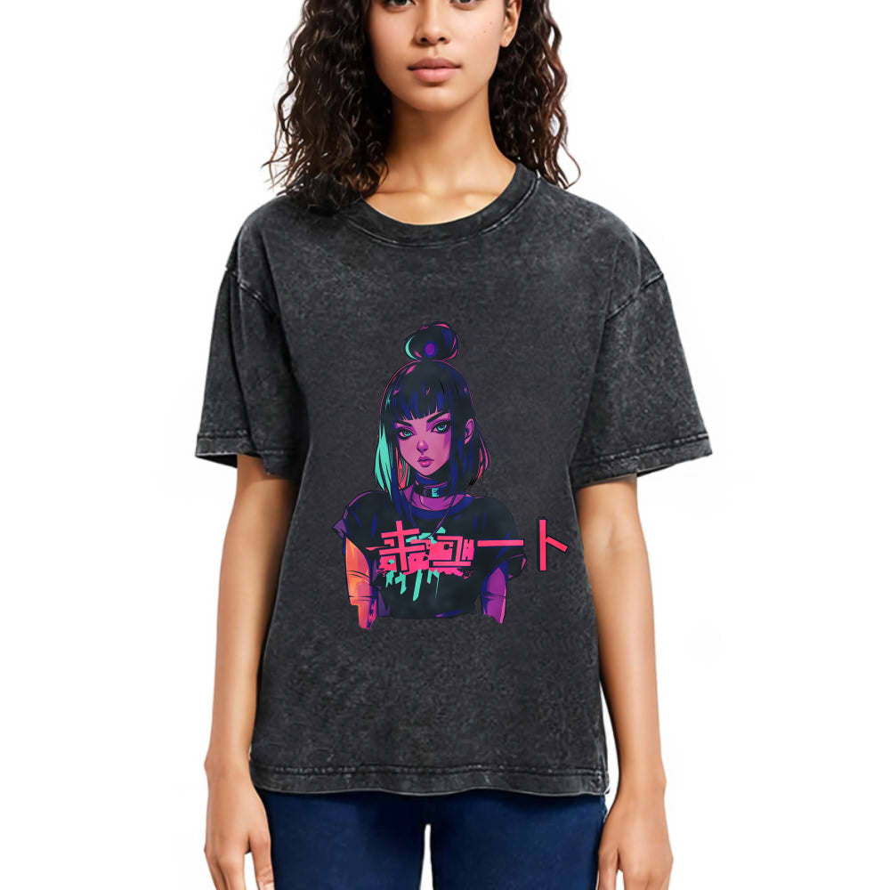 Tokyosol Cute Lofi Egirl Anime Washed T-Shirt