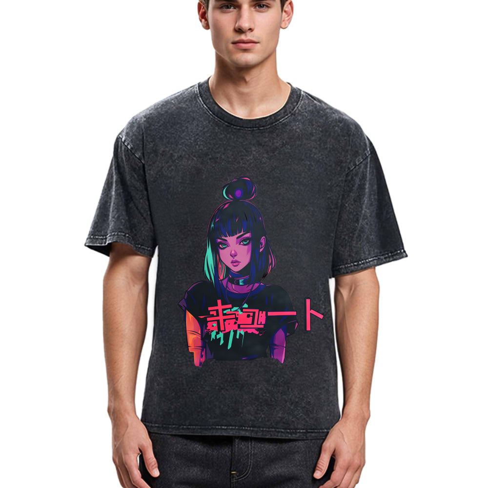 Tokyosol Cute Lofi Egirl Anime Washed T-Shirt